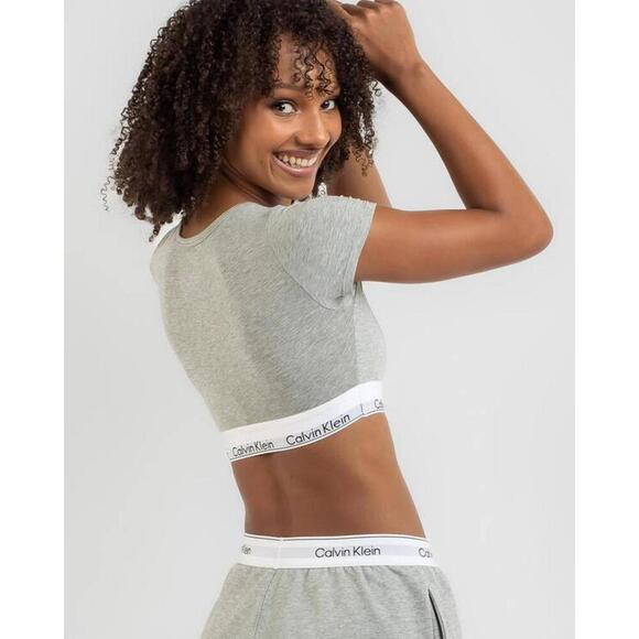 Calvin Klein Modern Cotton T-Shirt Bralette Crop Top Gray Logo Band NWT L - Picture 2 of 4